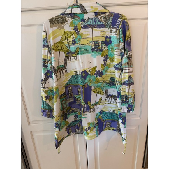 Ongque Woman Tropical Resort Scene Zipper Front Stretch‎ Top Size 2X - Picture 5 of 7